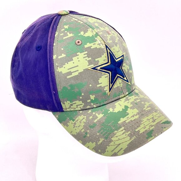 Dallas Cowboys Veterans NFL Camo & Navy OSFA Cap Hat American Flag Patch & Star - Picture 8 of 16